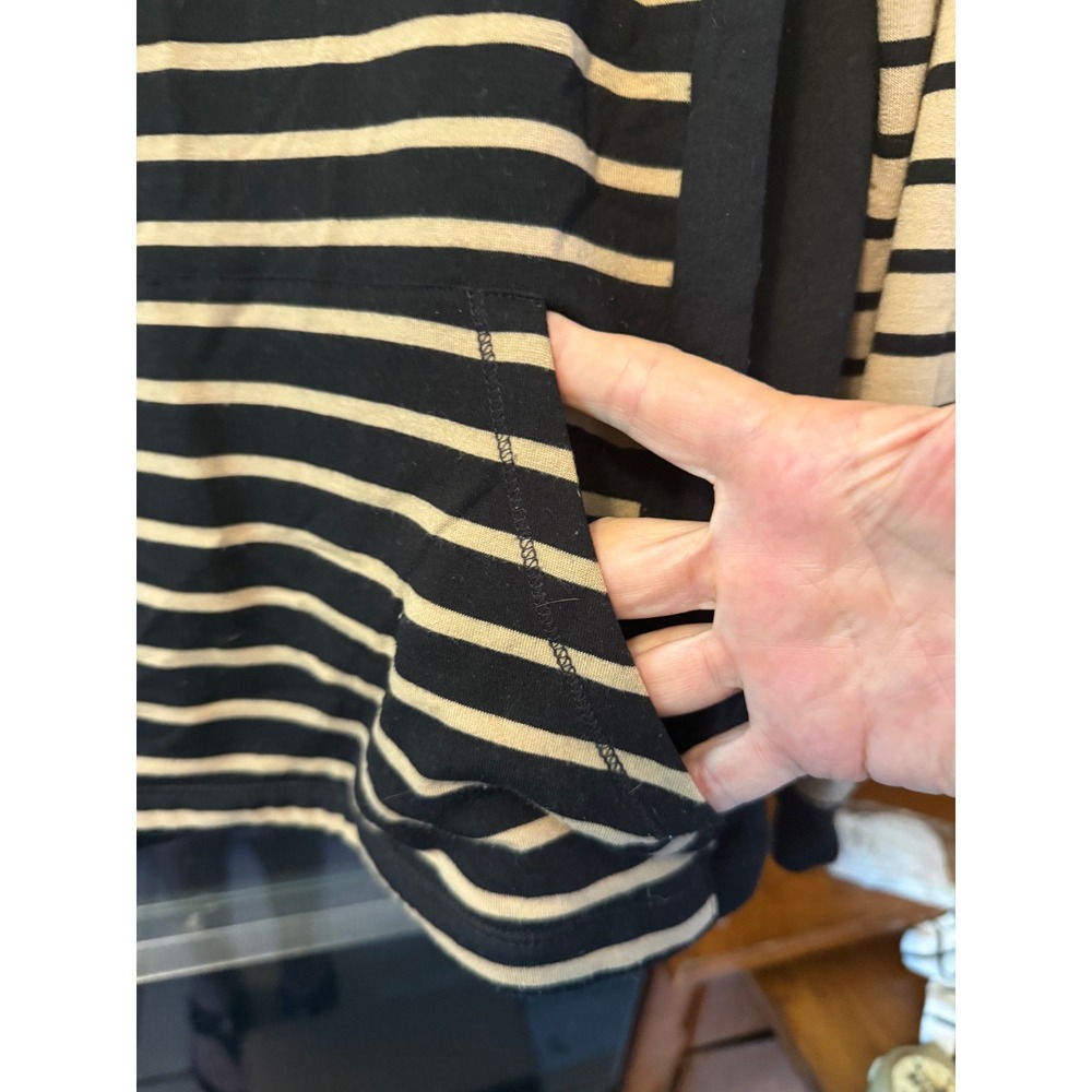 Ruby Rd Womens Quarter Zip Pullover Striped Mock Neck Kangaroo Pocket Top‎ M